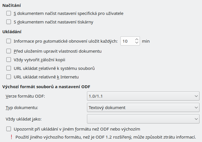 Obrázek dialogového okna Možnosti Uložit