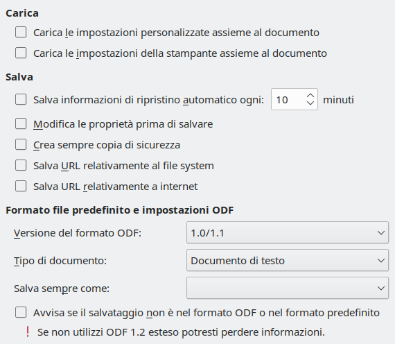 Immagine finestra di dialogo Salva delle opzioni