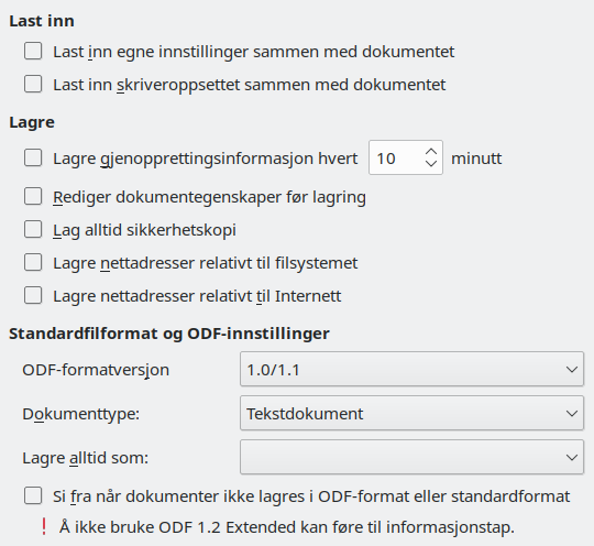 Alternativer for Lagredialog