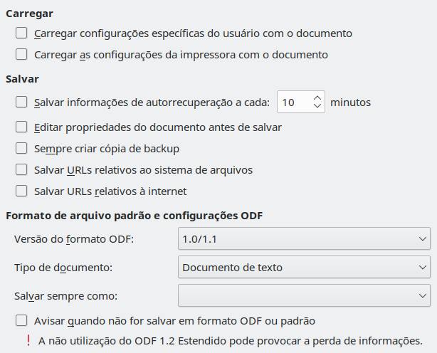Imagem da caixa de diálogo Opções Salvar