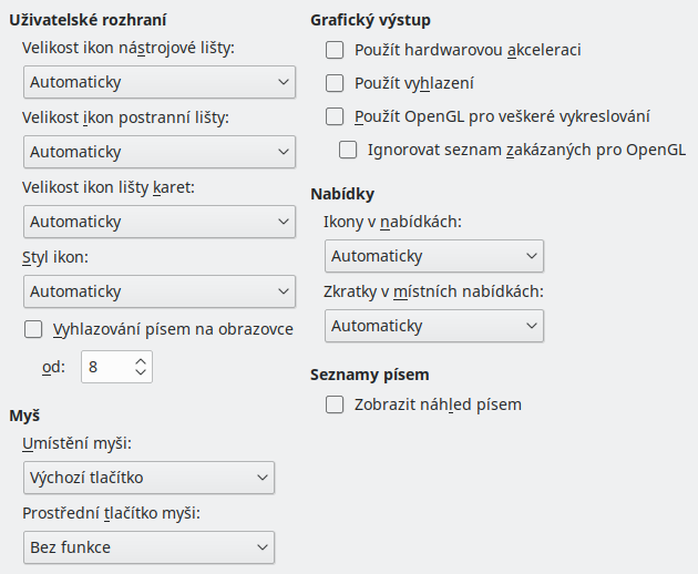 Obrázek dialogového okna  Možnosti Zobrazení 