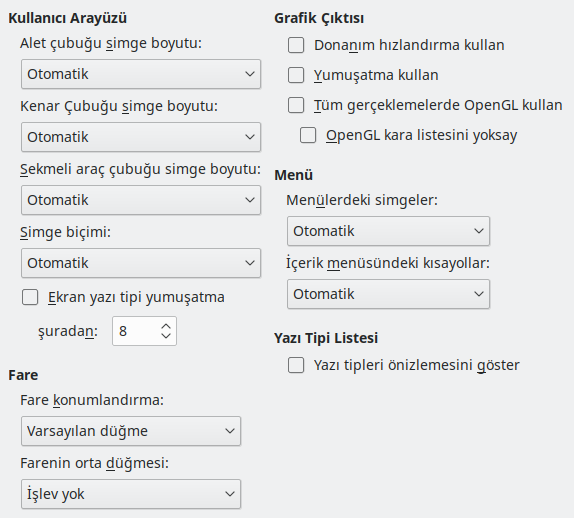 Seçenekler Görünüm Penceresi Resmi