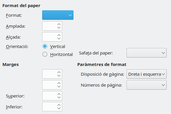 Pestanya de format de pàgina