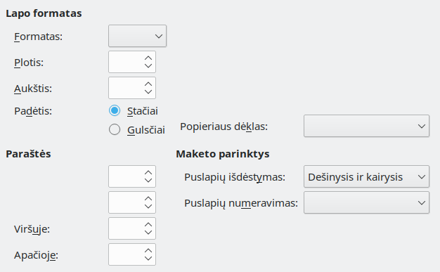 Lapo formato parinkčių lango nuotrauka