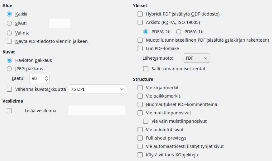 PDF Export General Options Dialog Image