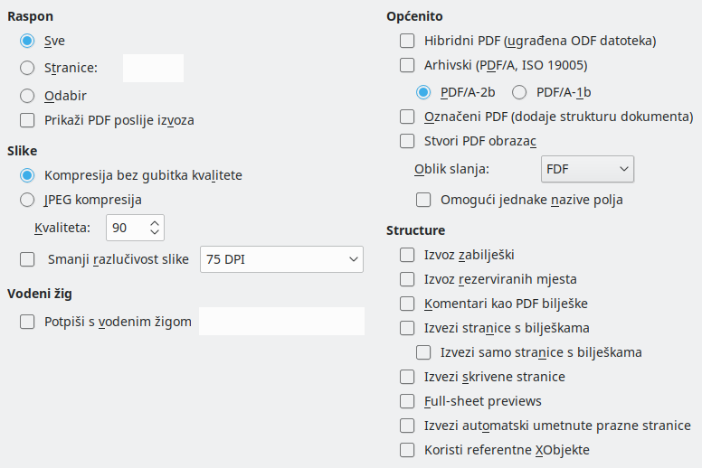 PDF Export General Options Dialog Image