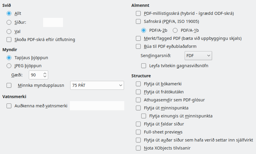 PDF Export General Options Dialog Image