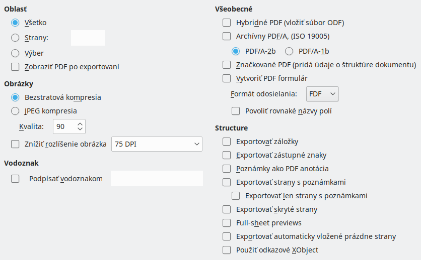 PDF Export General Options Dialog Image