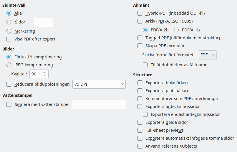 PDF Export General Options Dialog Image