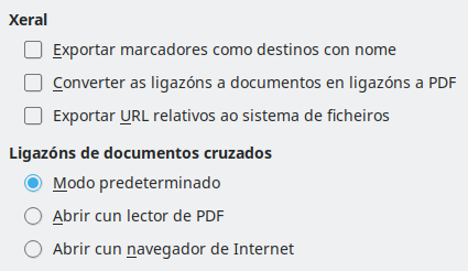 Imaxe da caixa de diálogo de opcións de ligazóns de exportación de PDF