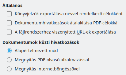 PDF Export Links Options Dialog Image