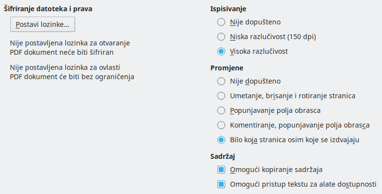 PDF Export Security Options Dialog Image