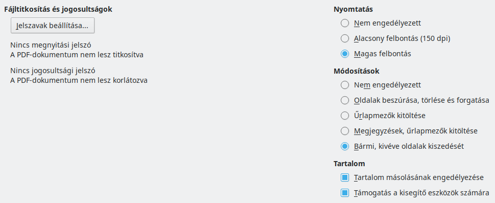PDF Export Security Options Dialog Image