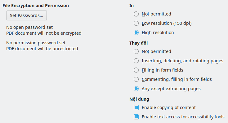PDF Export Security Options Dialog Image