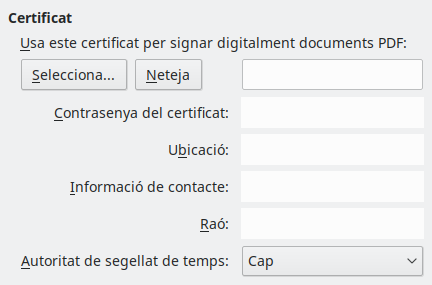 Imatge de diàleg d'opcions de signatura digital de l'exportació PDF