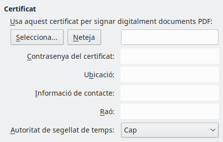 Imatge de diàleg d'opcions de signatura digital de l'exportació PDF