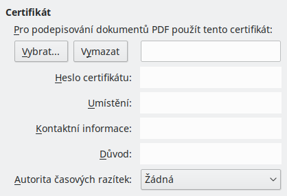 Obrázek dialogového okna Elektronické podpisy exportu do PDF