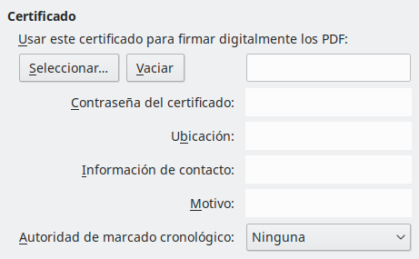 Imagen del cuadro de diálogo Exportar a PDF, pestaña Firmas digitales