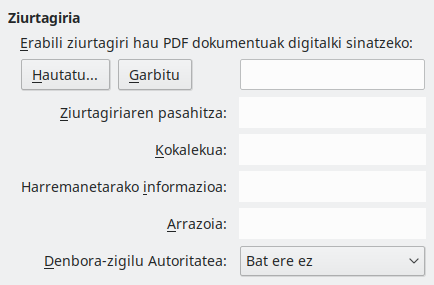 PDF esportazioaren sinadura digitalaren aukeren elkarrizketa-koadroaren irudia