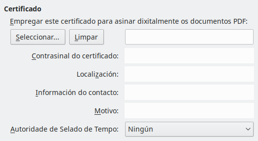 Imaxe da caixa de diálogo de opcións de sinatura dixital da exportación a PDF