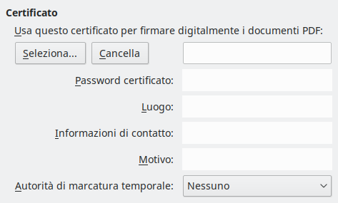 Immagine finestra di dialogo delle opzioni di firma digitale dell'esportazione PDF
