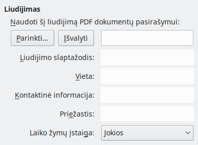 PDF eksporto skaitmeninių parašų parinkčių lango nuotrauka