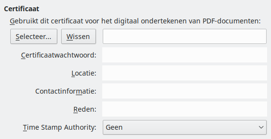 Afbeelding van dialoogvenster PDF-opties - Digitale handtekening