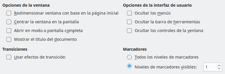 Imagen del cuadro de diálogo Exportar a PDF, pestaña Interfaz de usuario