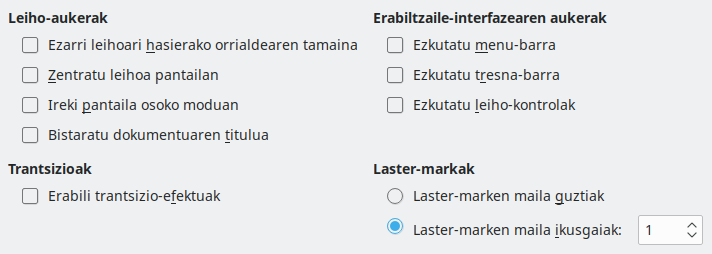 PDF esportazioaren erabiltzaile-interfazeko aukeren elkarrizketa-koadroaren irudia