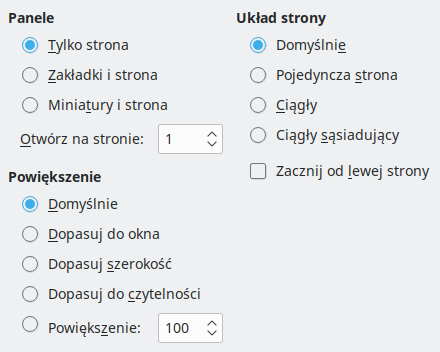 Obraz okna dialogowego opcji widoku eksportu do PDF