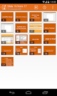 Mode alternatif: semua gambar mini salindia untuk melompat atau pemilihan langsung. Salindia saat ini memiliki suatu kursor pemilihan merah