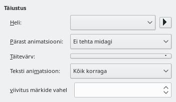 Ekraanipilt animatsiooni efektisätete dialoogist