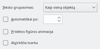 Teksto animacijos parinkčių lango nuotrauka