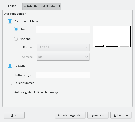 Dialog Kopf- und Fußzeile