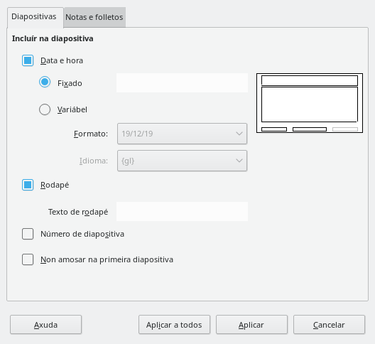 Caixa de diálogo Cabeceira e rodapé