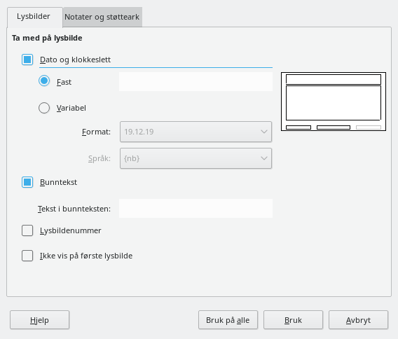 Topptekst Bunntekst Dialog