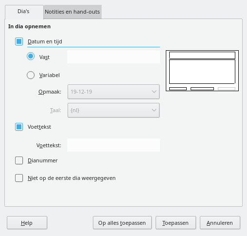 Dialoogvenster Kop- en voettekst