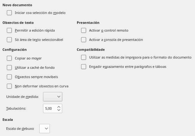 Caixa de diálogo Opcións xerais do Impress