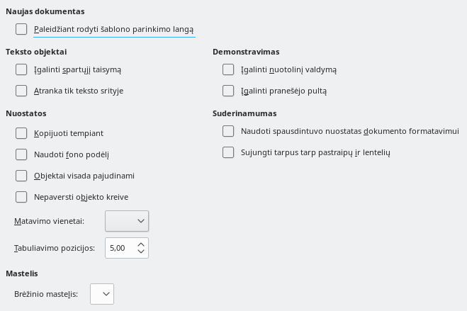 Pateikčių rengyklės bendrųjų parinkčių lango nuotrauka