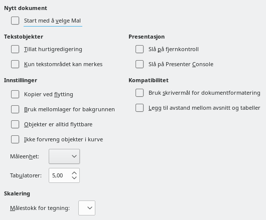 Impress Generelle Alternativer dialog