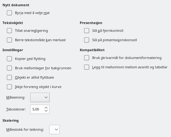 Dialogvindauget for generelle innstillingar i Impress