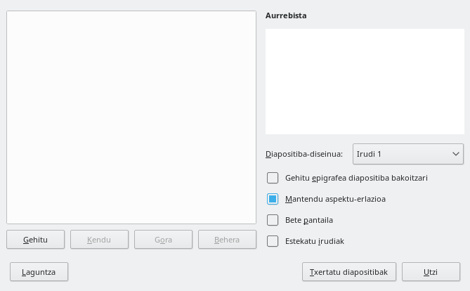 Impressen argazki-albumen elkarrizketa-koadroa