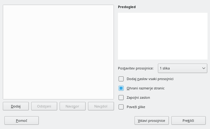 Slika pogovornega okna Album fotografij za Impress