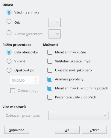 Dialogové okno Prezentace