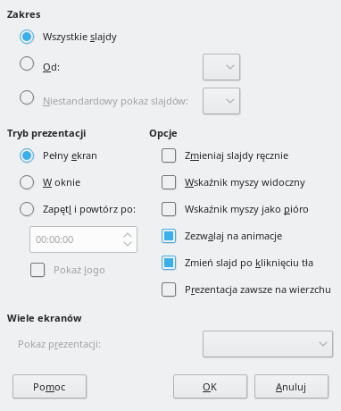 Okno dialogowe prezentacji
