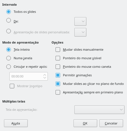 Caixa de diálogo Apresentação