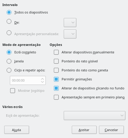 Caixa de diálogo Apresentação