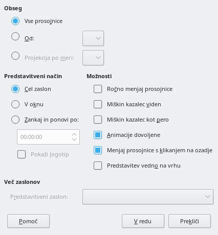 Slika pogovornega okna Predstavitev