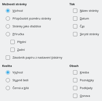 Dialogové okno Možnosti, Tisk pro Impress