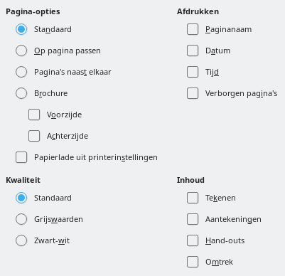 Afbeelding van dialoogvenster Opties - Impress - Afdrukken